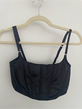 Auden Black Satin Longline Bustier Bralette